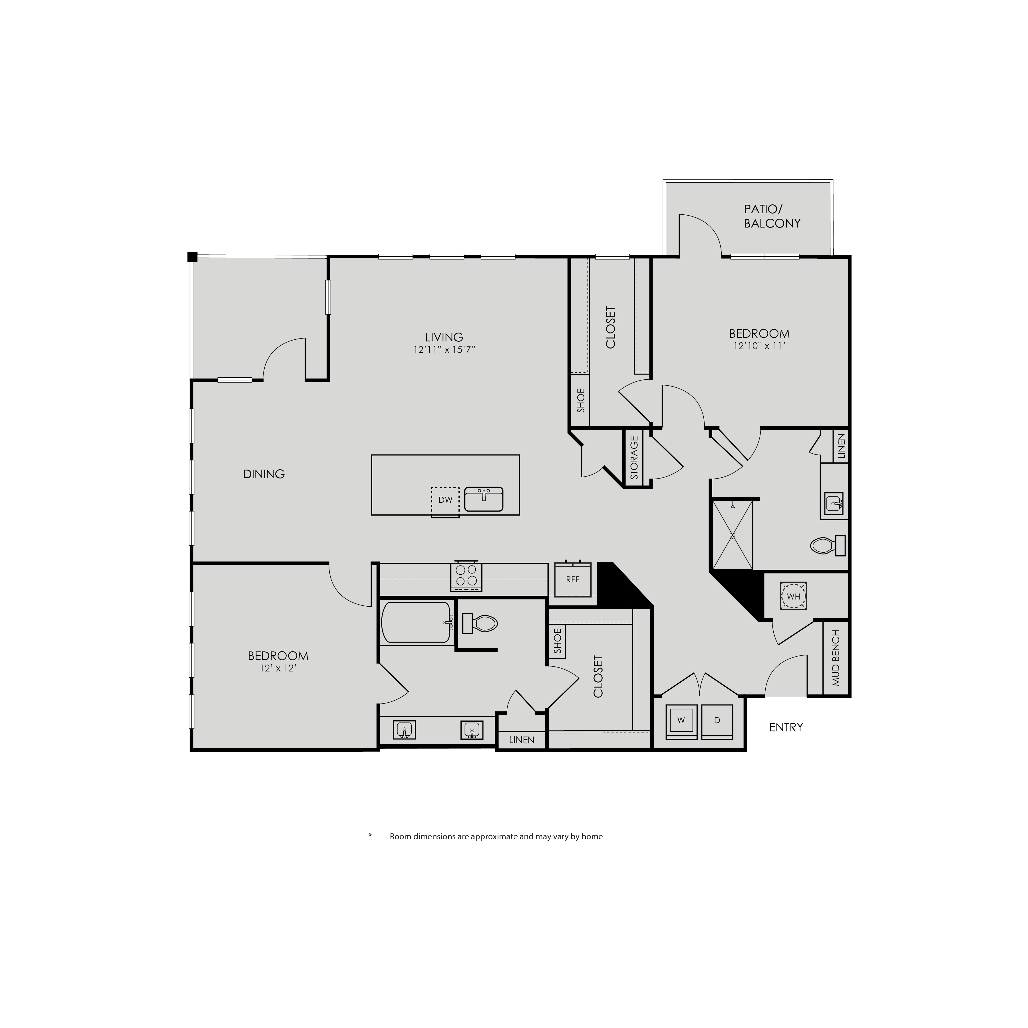 Floor plan for 2 beds, 2 baths, 1356 sqft